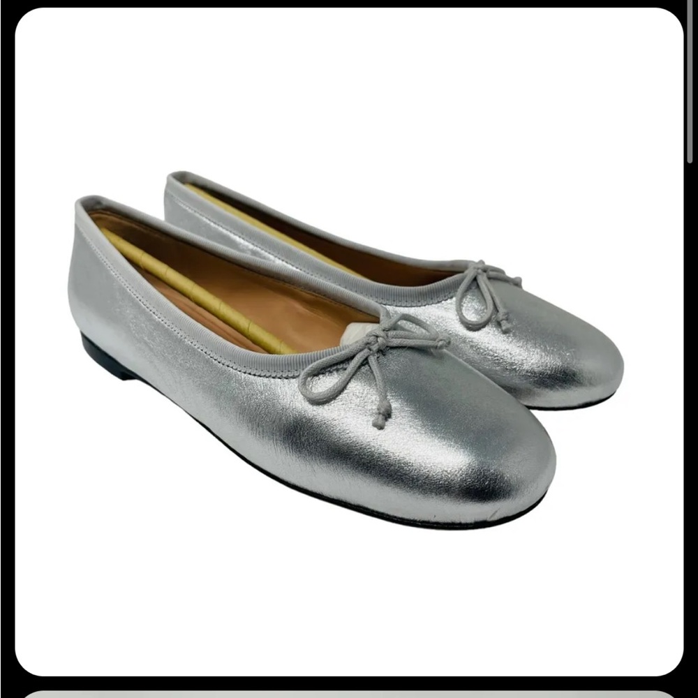 Kate Spade honey metallic silver leather ballet flat 5 NIB